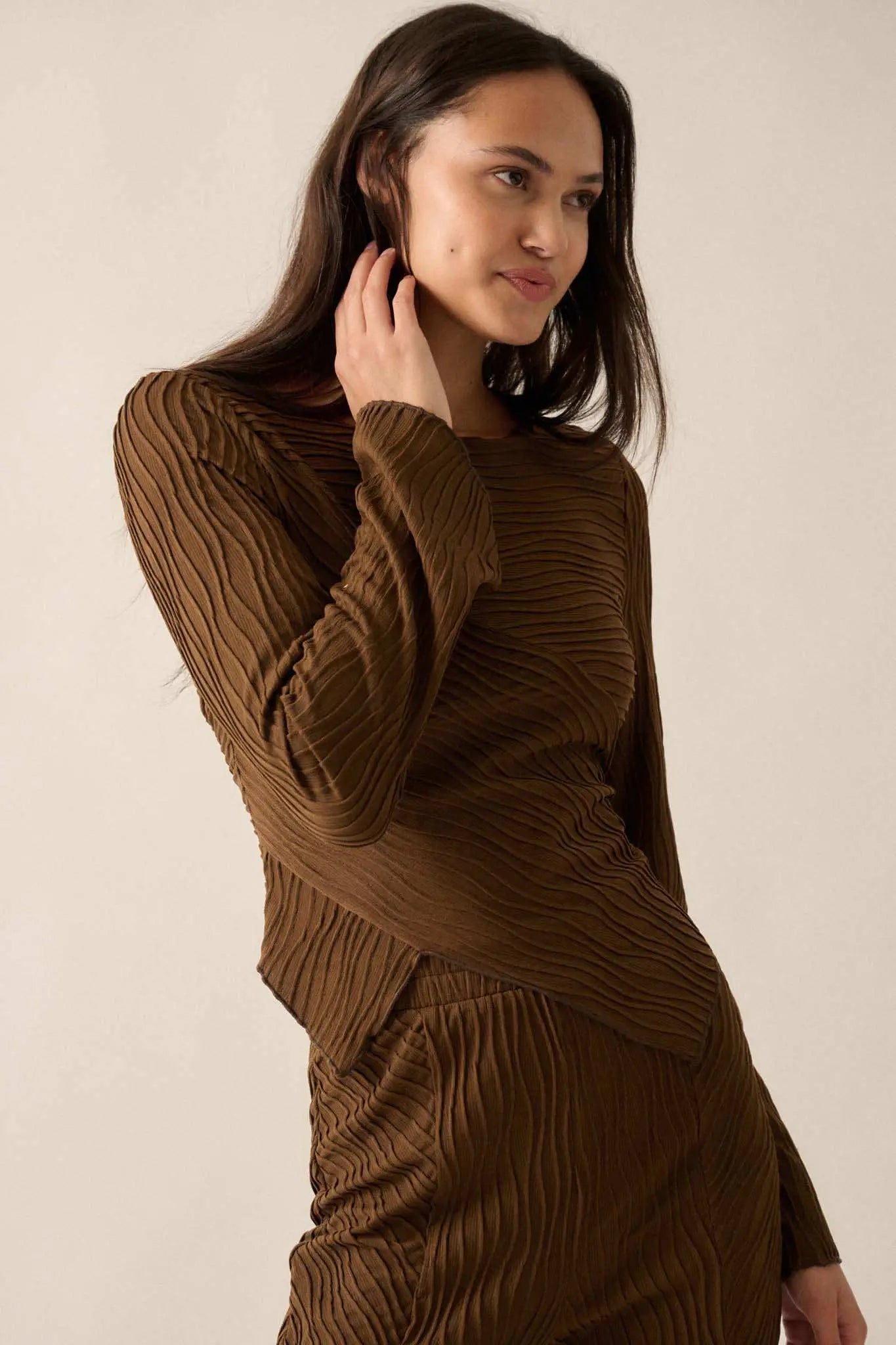 So It Flows Wavy Ribbed-Knit Asymmetrical Top