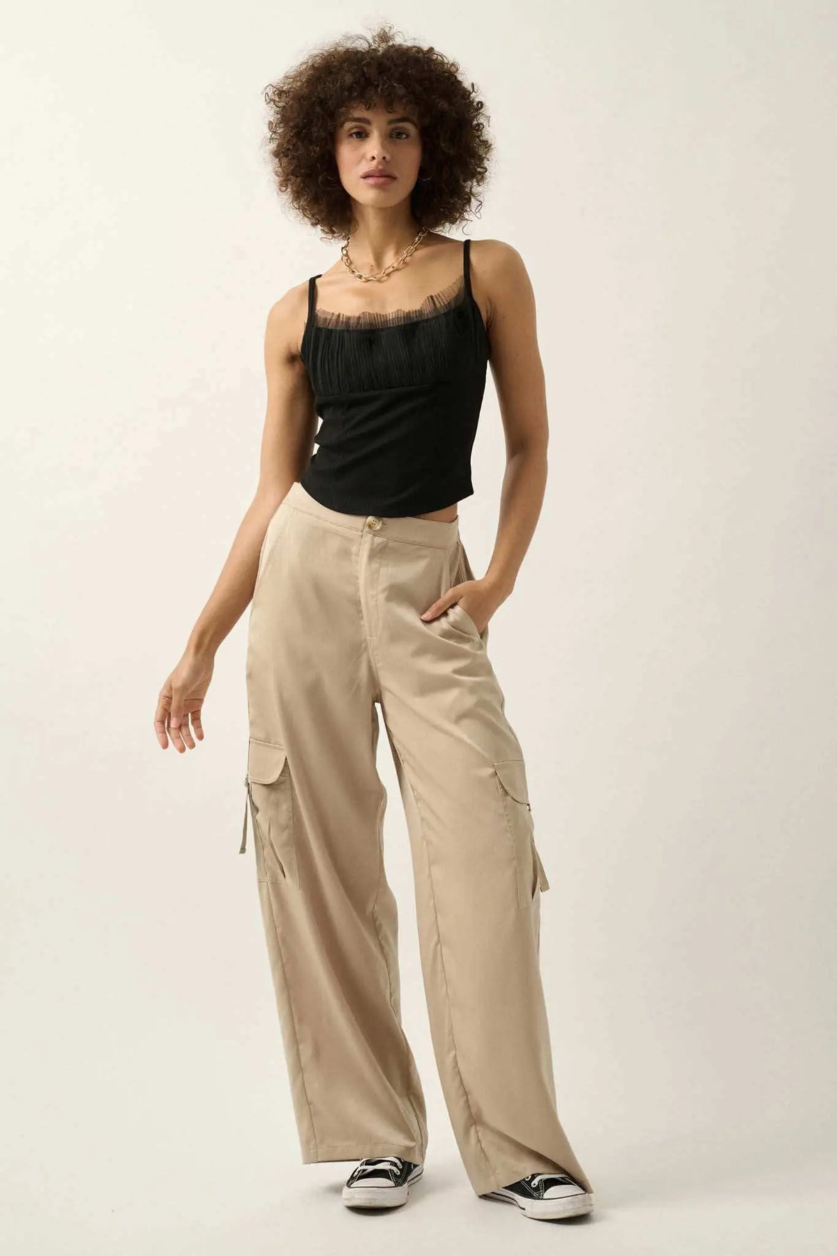 Gracefully Glam Pleated Tulle Ruffle Cami Top