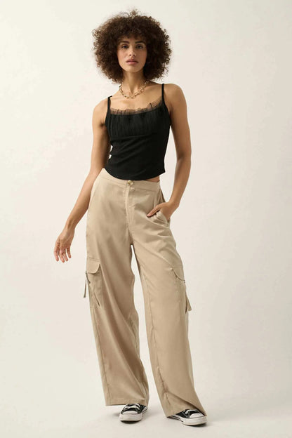 Gracefully Glam Pleated Tulle Ruffle Cami Top