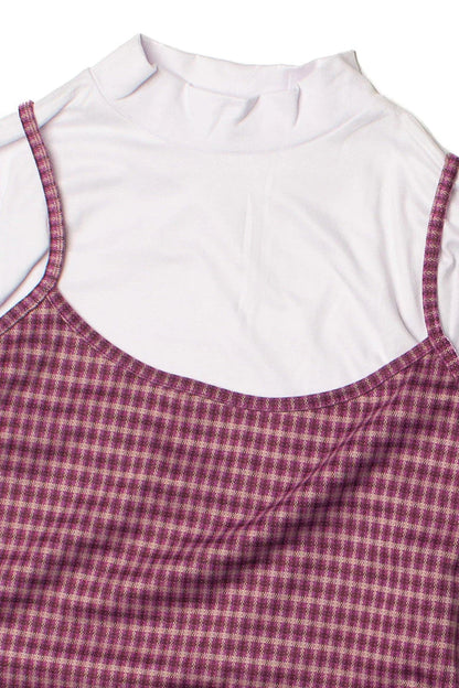 2 Piece Plaid Mini Dress With Long Sleeve Tee