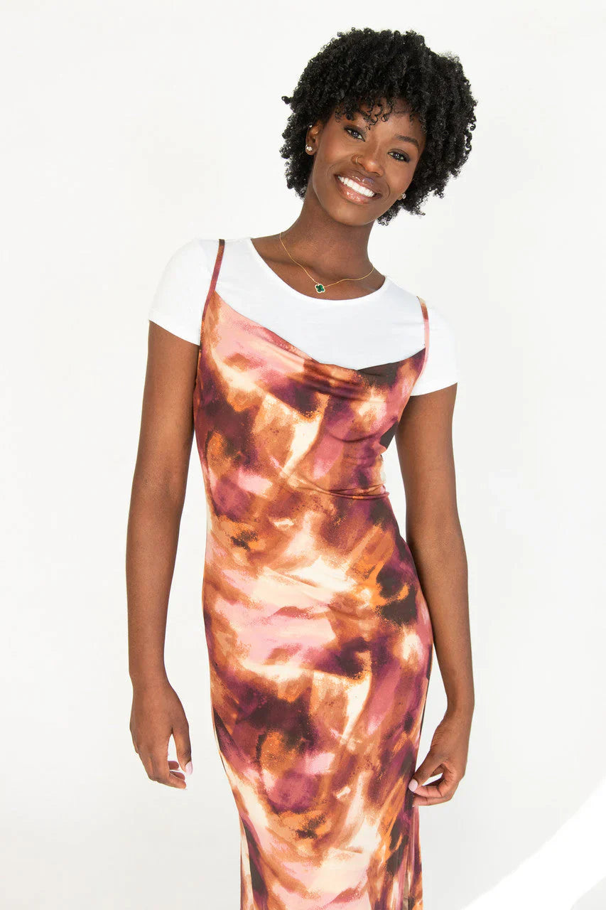 2 Piece Maxi Slip Dress With Tee