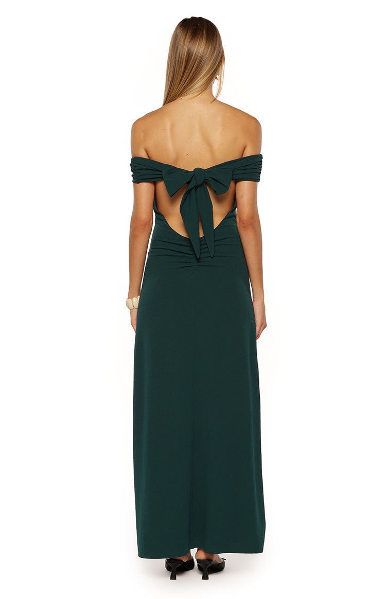 Erica Teal Crepe Off the Shoulder Maxi Dress