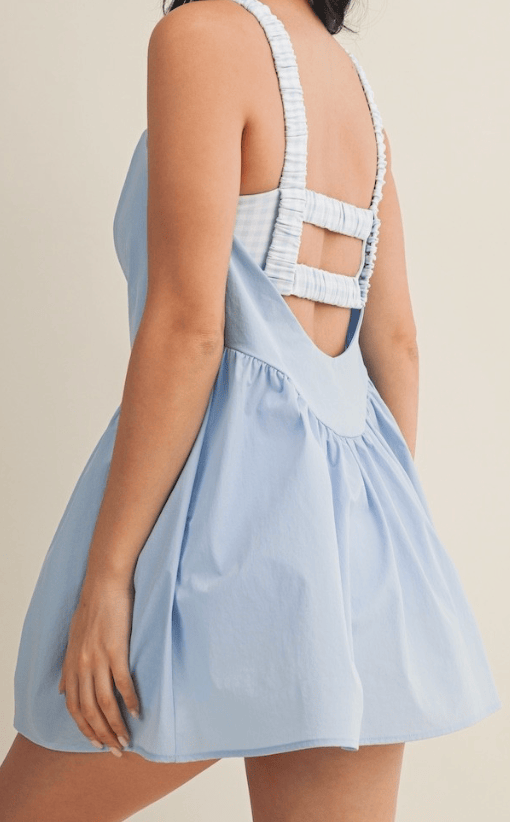 Double Layered Active Romper Dress - Blue and White