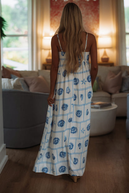 11:11 Seashells Maxi Dress - White and Blue