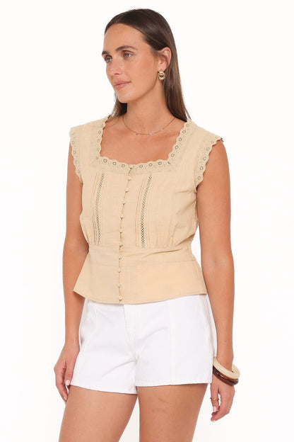 Luke Button Top - Khaki