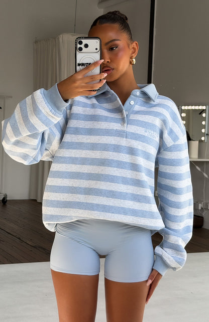Best Influence Oversized Henley Sweater Grey Marle / Blue Stripe