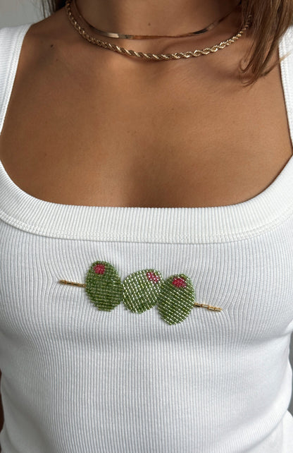 Olive Girly Tank Top White